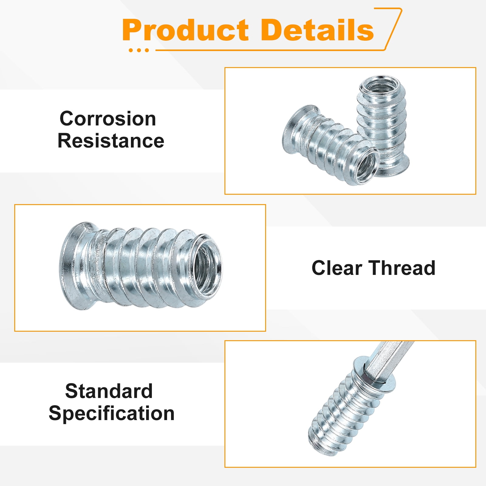100 Pcs Threaded Insert for Wood, 1/4 - 20 Threaded Studs 20mm Length, Silver