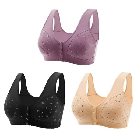 Black of Friday Deals!Clearance Staron 3PC Bras for Older Women No Underwire Front Closure Bra Stretch Wireless Bra Comfortable Daily Underwear Bras Comfy Bra