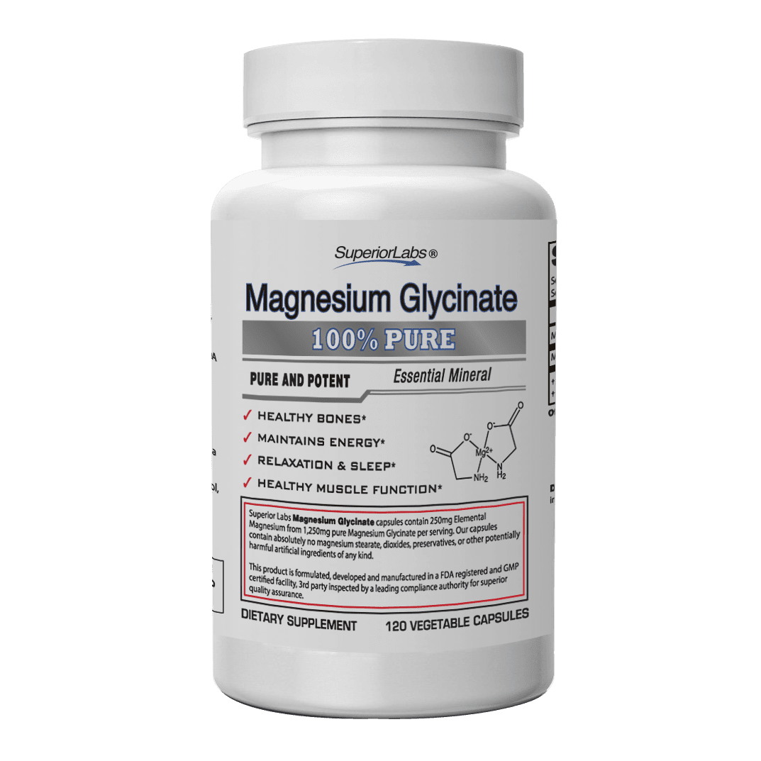 Superior Labs Magnesium Glycinate 1250 mg, 120 Vegetable Capsules
