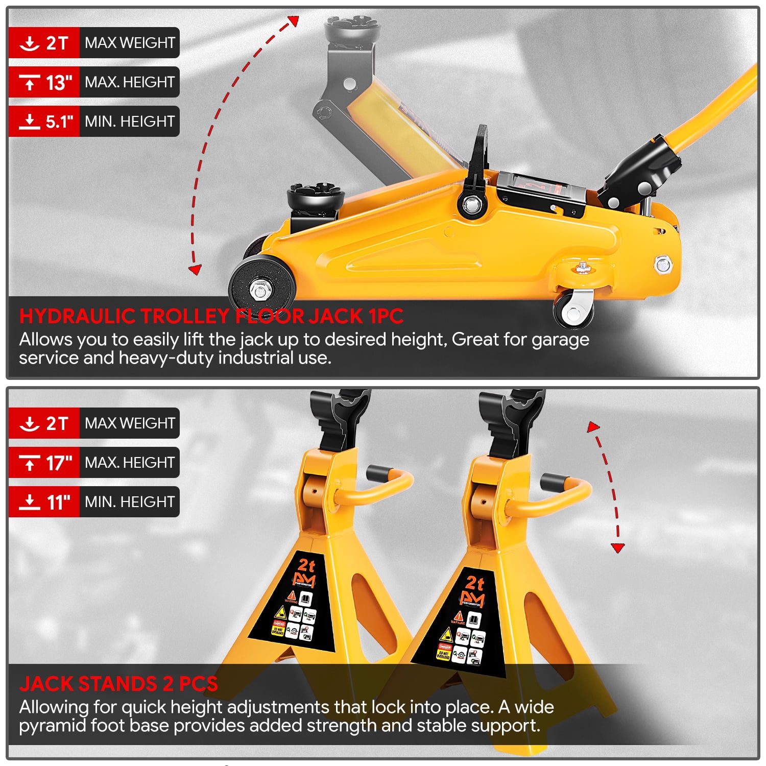 2 Ton 4000lbs Hydraulic Trolley Floor Lift Jack Stands Combo Lifting Car Orange