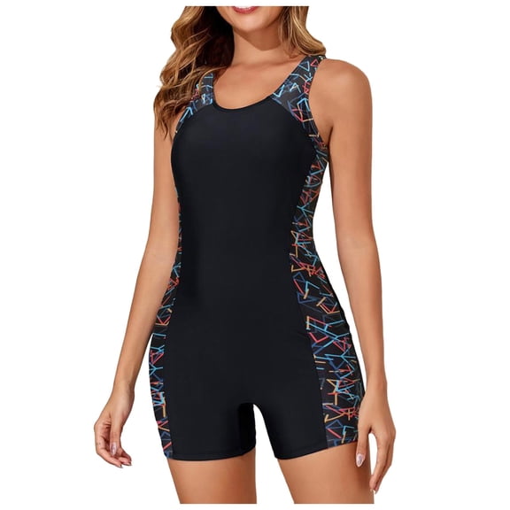 BOBOGOJP Women's Athletic One Piece Boyleg Swimsuit Racerback Bathing Suit with Boyshorts Full Coverage Swimwear Black for Size S