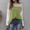 thumbnail image 7 of XPMWRP Women's Casual Round Neck Color Block Fashion Sweater Side Split Hem Long Sleeve Loose Ribbed Blouse Tunic Tops Knit Sweater Green M, 7 of 7