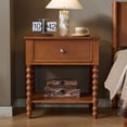 thumbnail image 3 of Merluxy Solid Wood Nightstand with Turned Legs, Vintage Wide Bedside Table with Drawer, Wooden End Table for Bedroom/Living Room, Brown, 3 of 9
