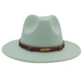 thumbnail image 1 of Clásico estilo étnico de ala plana fedora mujeres hombres británicos jazz viaje al aire libre sombrero de lana caqui simple casual metal metal pluma sombrero de fieltro, 1 of 4