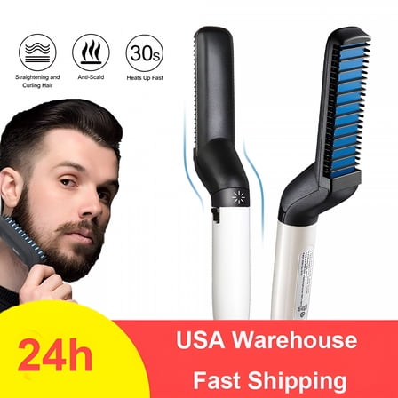 HIBIBUD Beard Straightener For Men Heating Comb Straightener Quick Beard Comb Straight Curling Electric Beard Styling Brush