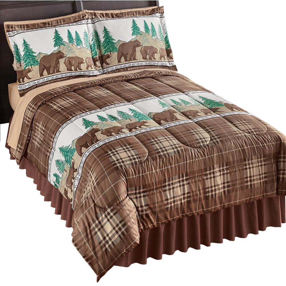 Bear Lodge Cabin Decor Bedding Comforter Set With Pillow Shams King Multi Colored