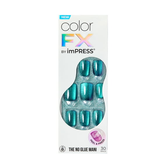 KISS imPRESS Color FX Press-On Nails, No Glue Needed, Green, Short Square, 33 Ct.
