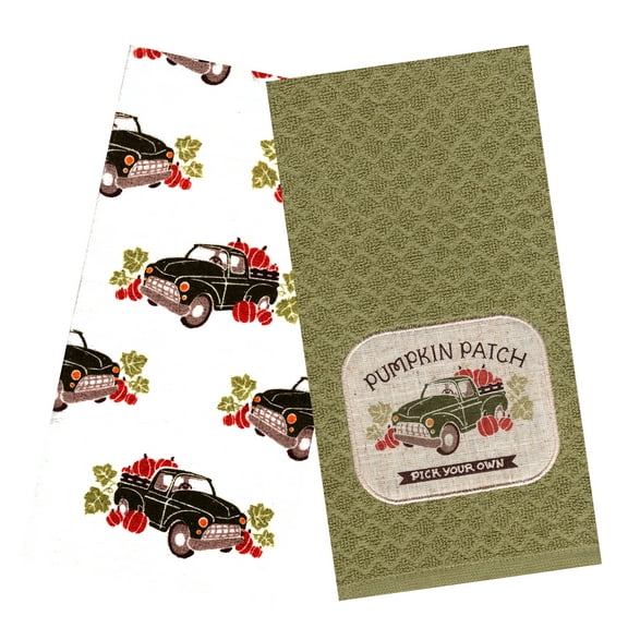 Celebrate Fall Kitchen Towels Truck Pumpkin Patch 2 Piece Set, Multicolor, Absorbent Cotton