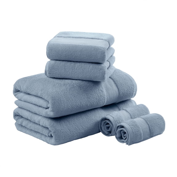 6-Piece Cotton Bath Towel Set,Soft Blue