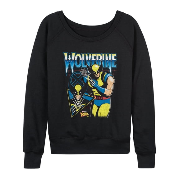 X-Men - Wolverine Lightweight French Terry Wide Neck Long Sleeve Graphic Shirt