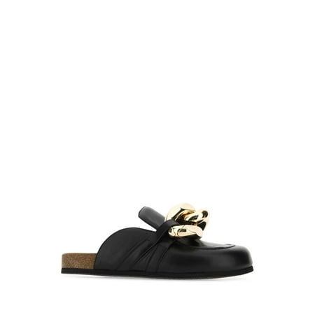 

Black leather Chain mules