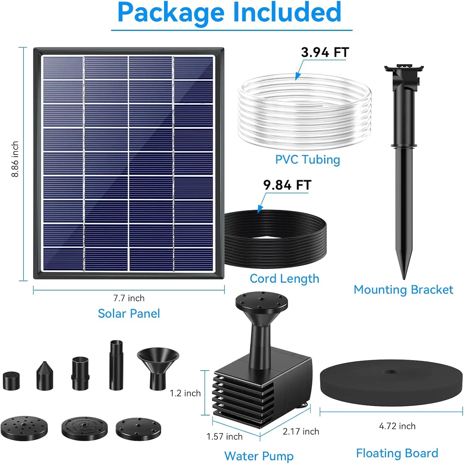 POPOSOAP Solar Bird Bath Fountain Pump, 6W Outdoor Solar Water Fountain Pump for Bird Bath with 4ft Tubing & 5 Nozzles, DIY Solar Powered Water Pump for Garden,Pool,Ponds and Fish Tank