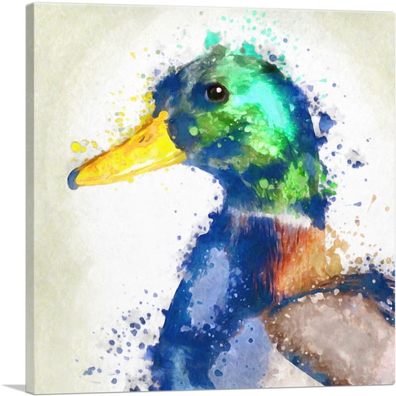 ARTCANVAS Colorful Duck Painting Home decor Canvas Art Print - Size: 18" x 18" (0.75" Deep)