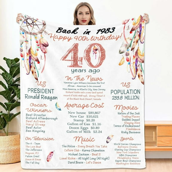 40th Birthday Gifts Women,40th Birthday Decorations Women,Happy 40 Year Old Birthday Gifts Idea for Wife,Daughter,Sister,Friends,Back in 1983 Soft Couch Throw Blanket 50x60 Inch