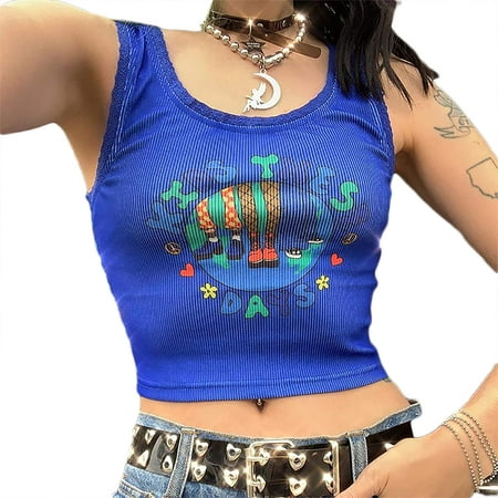 Sexy Women Y2k Clothes Crop Tops Spaghetti Straps Y2K Vest Backless ...