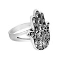 thumbnail image 3 of Delicate Henna Hand of Hamsa Sterling Silver Ring-8, 3 of 4