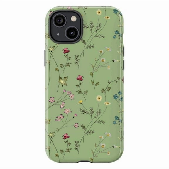 Floral iPhone Case – Wildflower TPU Protective Phone Cover for iPhone 16, 15, 14, 13, 12, 11, Pro & Plus Models (Green)