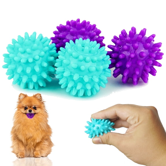 Petite Paws Spiky Dog Ball Squeaky Toy — 1.8-Inch, 4-Pack — Interactive Fetch Toy for Small Dogs & Puppies