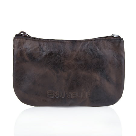 suvelle - Suvelle Mens Leather Zippered Coin Pouch Purse - www.neverfullmm.com