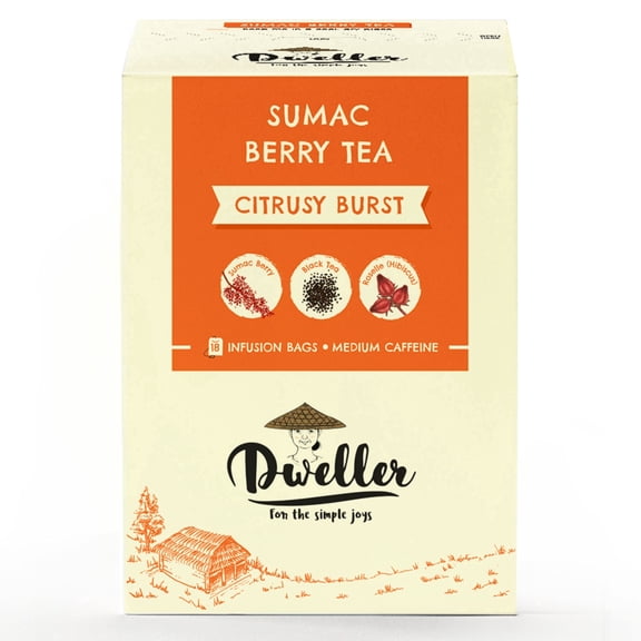 Dweller Sumac Berry Tea, Fruit Tea with Wild Sumac and Hibiscus, No Added Flavoring, Hot or Iced Tea, Tea Bags, 18 Count