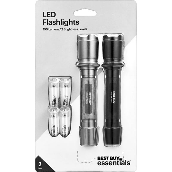 Best Buy Essentials LED Flashlight 150 Lumen (2 Pack) With Batteries