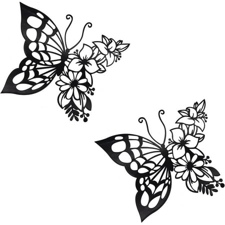 2PCS Butterfly Decoration Wall Art Butterfly Wall Home Decor Hanging Appearance Wall Decor Metal Wall Hanging Butterfly Decor Flower Wall Art for Bedroom Living Room Home Wall,Black(Medium)