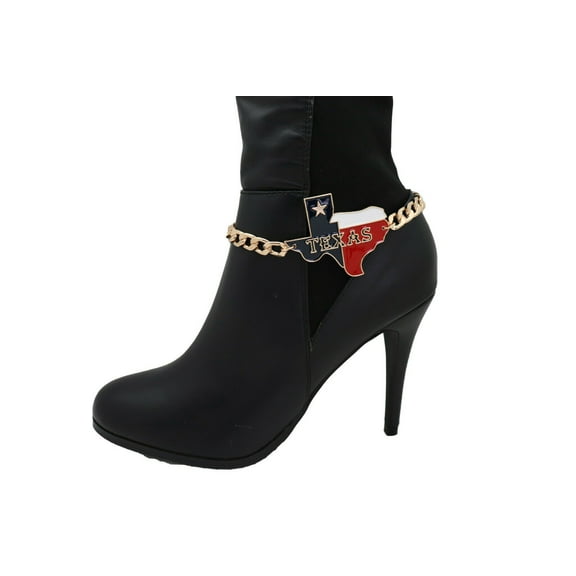 Women Gold Metal Chain Boot Bracelet Shoe Texas State Rider Biker Charm Anklet