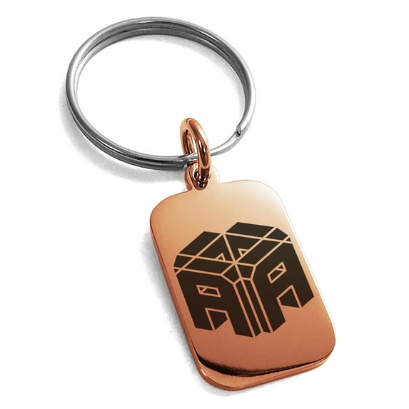 Stainless Steel Letter A Initial 3D Cube Box Monogram Engraved Small Rectangle Dog Tag Charm Keychain Keyring