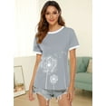 thumbnail image 4 of ZXSXSY Women Dandelion Floral Print Color Block Round Neck Short Sleeve Top, 4 of 6