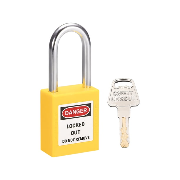 Candados Lockout Tagout de 1-1/2 pulgadas con llave igualada, candado de seguridad de plástico amarillo