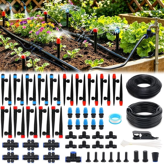 230FT Quick-Connect Drip Irrigation System Kit - 33FT 1/2" Main Tube & 197FT 1/4" Drip Line, Automatic Garden Watering System with Adjustable Emitters & Nozzles for Garden, Greenhouse, Yard, Lawn