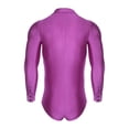 thumbnail image 4 of Zaldita Men's Samba Tango Latin Ballroom Dance Leotard V Neck Long Sleeve Glittery Bodysuit Top Purple XL, 4 of 7