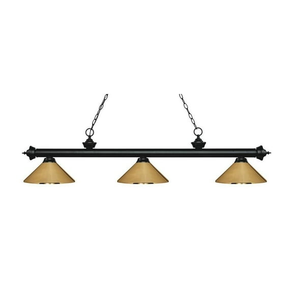 -3 Light Island/Billiard in Billiard Style-16 inches Wide By 13.5 inches High-Matte Black Finish-Polished Brass Shade Color Bailey Street Home