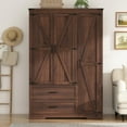 thumbnail image 4 of Blotout 3 Door Wardrobe Closet with Doors and Drawers, Bedroom Armoire with Shelves, Farmhouse Wooden Armoire Wardrobe Closet with Hanging Rod for Bedroom, Brown, 4 of 8