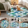 thumbnail image 5 of Blue Fishes Round Area Rug 6Ft Washable Circle Rugs for Bathroom Office, Cartoon Coastal Ocean Fish Striped Wooden Non-Slip Carpet Floor Mats Indoor Outdoor Carpet Runner Aesthetic Home Decor, 5 of 8