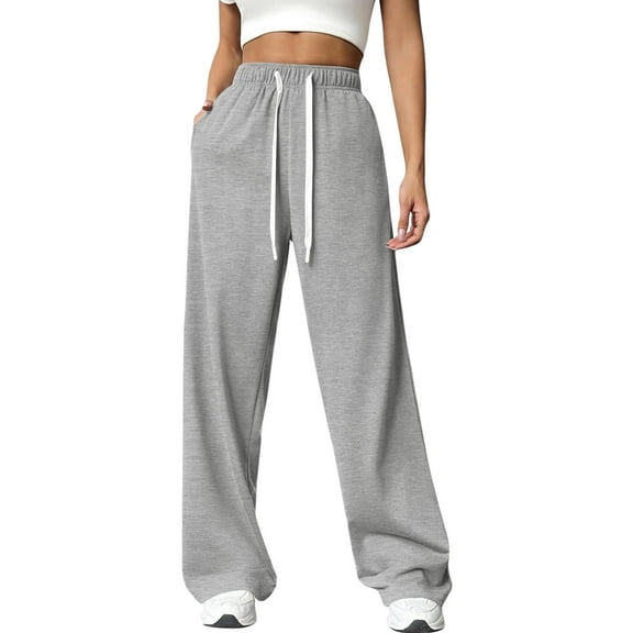 jinghuiyue Women Wide Leg High Waist Sweatpants Straight Leg Lounge Drawstring Elastic Sweat Pant with Pockets M