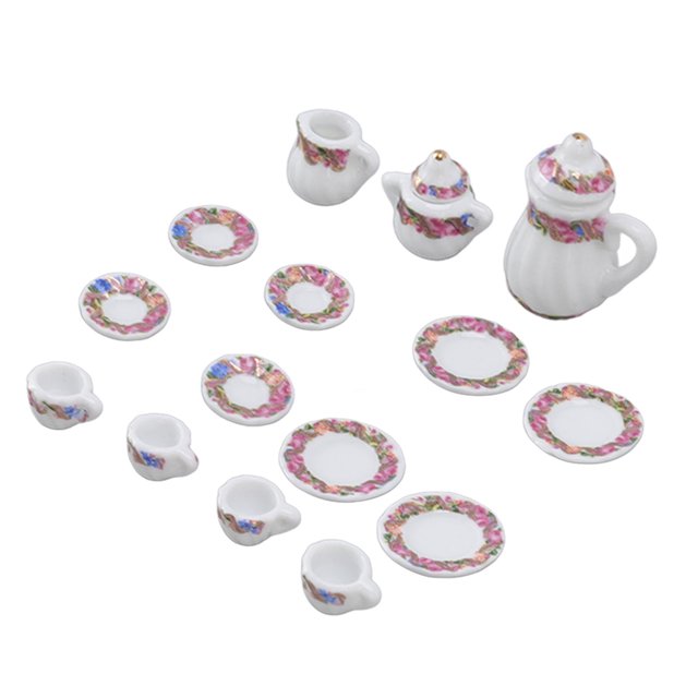 Juego De Tazas De Té En Miniatura, Juego De Té De Casa De Muñecas, Regalos De Vacaciones De Porcelana, 15 Piezas, Vivos Y Realistas Para Cocina De Casa De Muñecas ANGGREK No