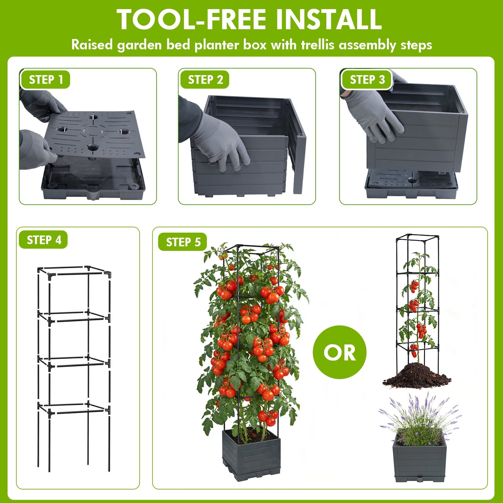 ROMUCHE 56” Tomato Planter with Trellis, Raised Garden Bed Planter Box with Trellis, Square Self Watering Tomato Cage for Climbing Plants Vegetables Vine Flowers Outdoor & Indoor