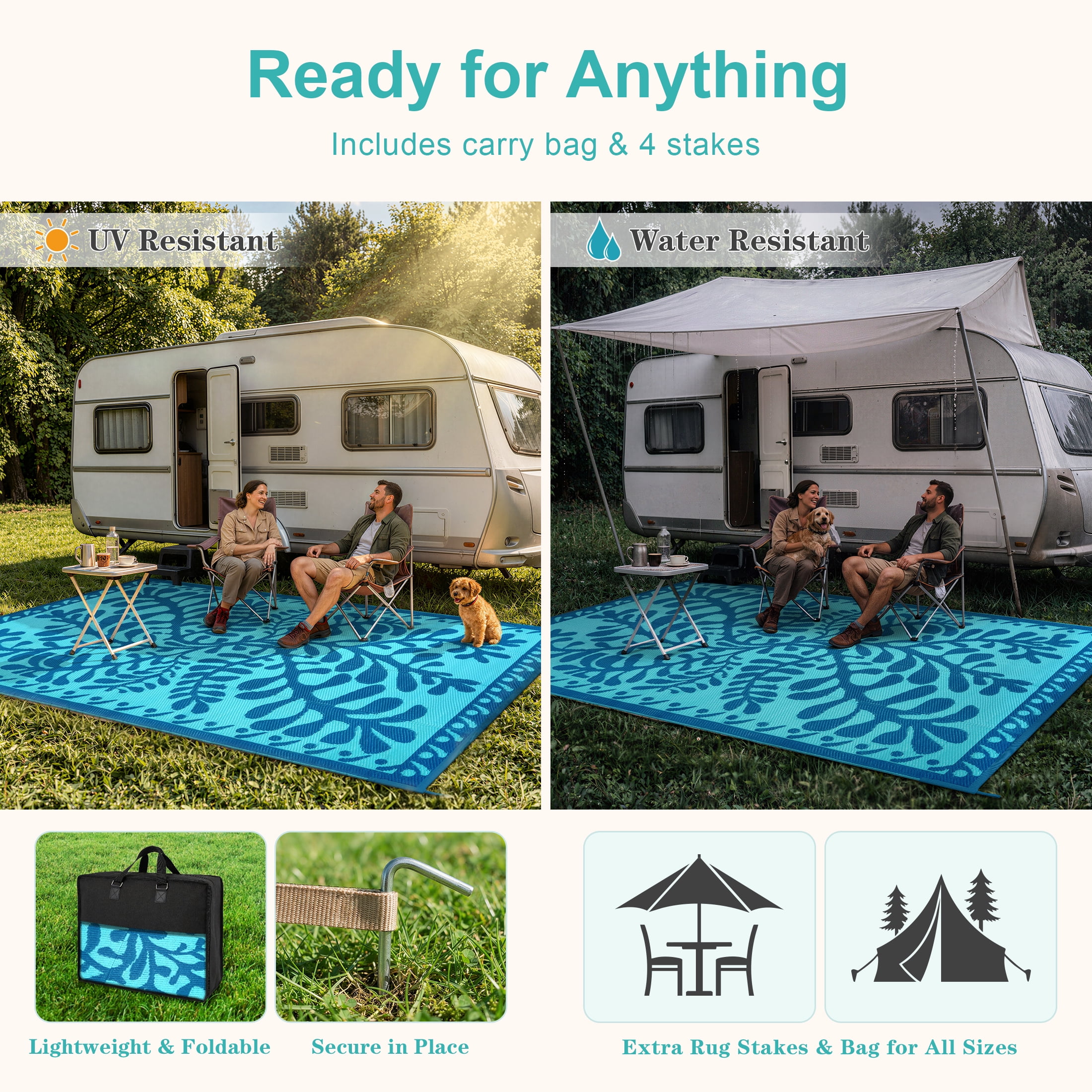 Wonnitar 8'x10' Outdoor Rug Waterproof, Plastic Straw Portable Rugs for Outside, Large Reversible RV Outdoor Carpet,Modern Blue Purple Carpets for Picnic Garden Patio