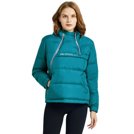 Orolay Women's Short Thermal Hoodie Down Jacket Puffer Coat Run Jacket with Gloves