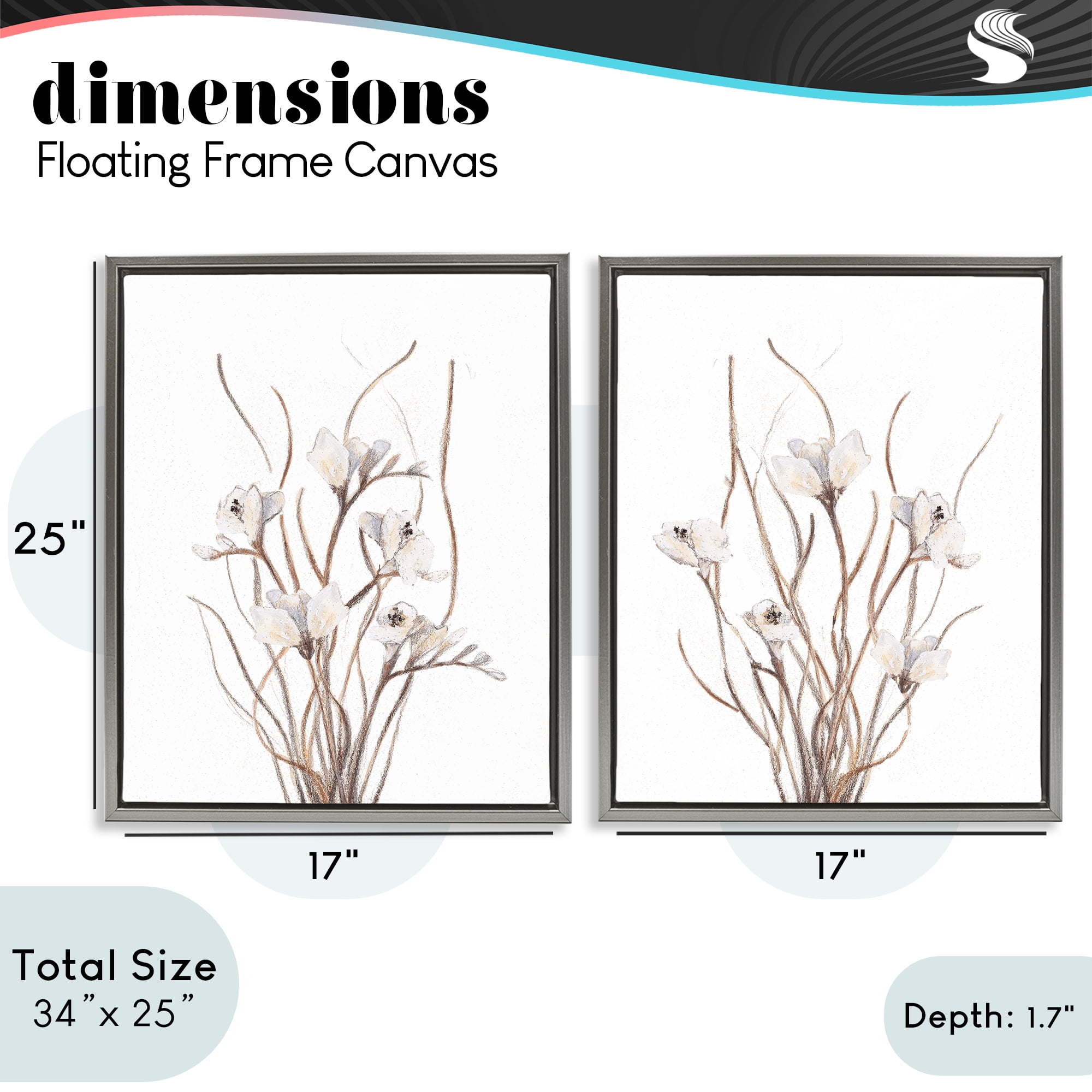 Stupell Industries Curly Branches Wildflowers 2 Piece Gray Framed Floater Canvas Set, design by Lanie Loreth