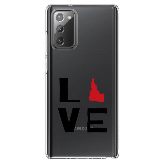 DistinctInk Clear Shockproof Hybrid Case for Samsung Galaxy Note 20 (6.7" Screen) - TPU Bumper Acrylic Back Tempered Glass Screen Protector - Idaho - Love Black & Red
