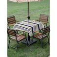 thumbnail image 4 of Outdoor Tablecloths with Umbrella Hole & Zipper, Beige Navy Blue Striped 54x54 Inch Square Tablecloths, Farmhouse Stripes Modern Abstract Art Waterproof Table Cloth, Patio/Pool/Picnic Table Covers, 4 of 8