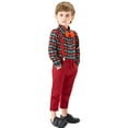 thumbnail image 6 of Little Boys Suspender outfits Toddler 2 Pcs Gentleman Outfits Kids Bowtie Plaid Bowtie Dress Shirt & Pants Set, 6 of 10
