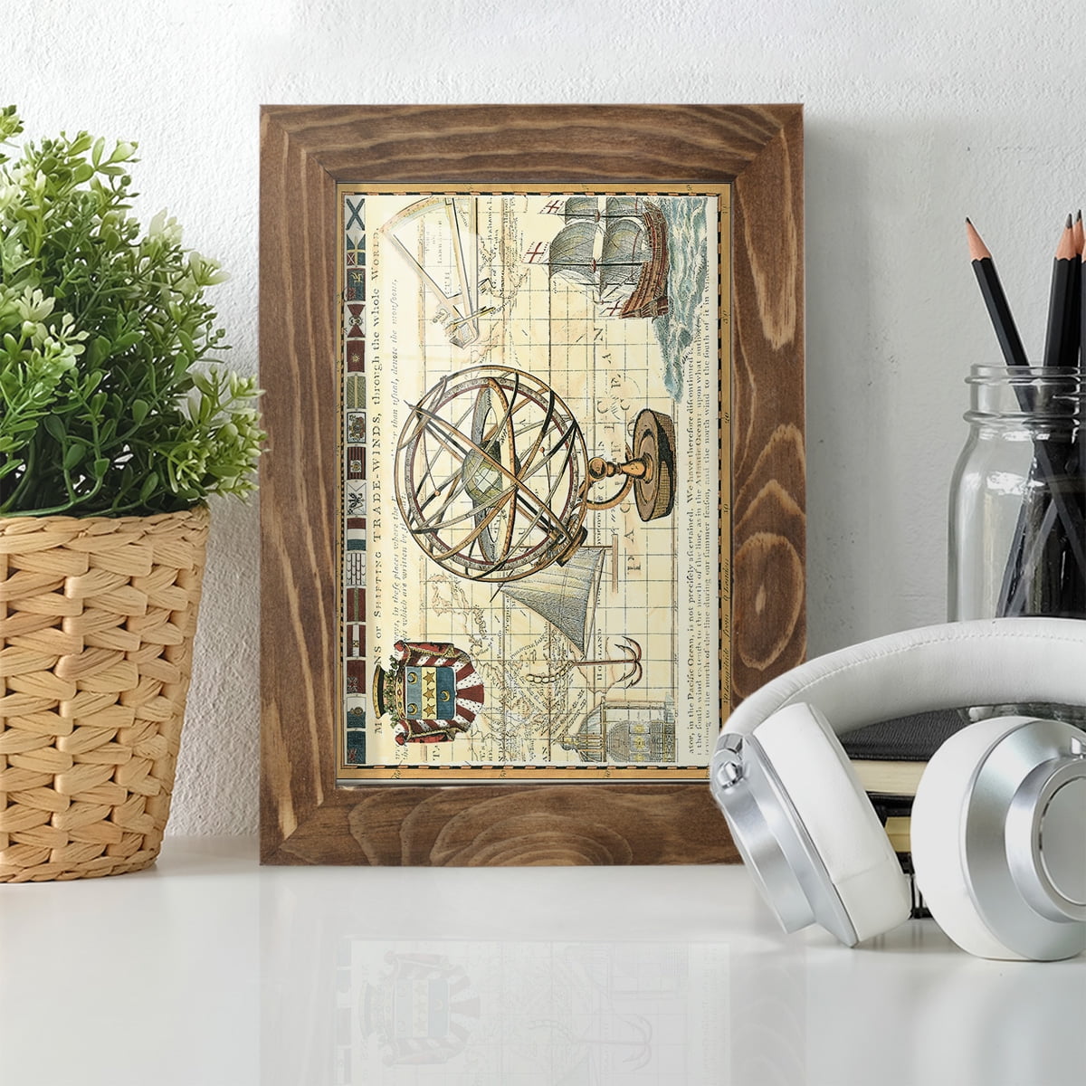 Nautical Map I -Framed Print w/glass-Walnut