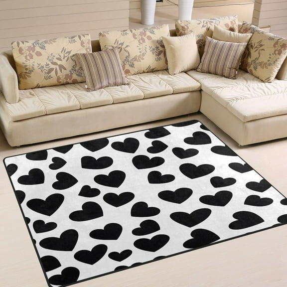 Ryvnso Black Heart Pattern Area Floor Rugs Soft Non-Slip Large Mats Nursery Carpets 63" x 48"