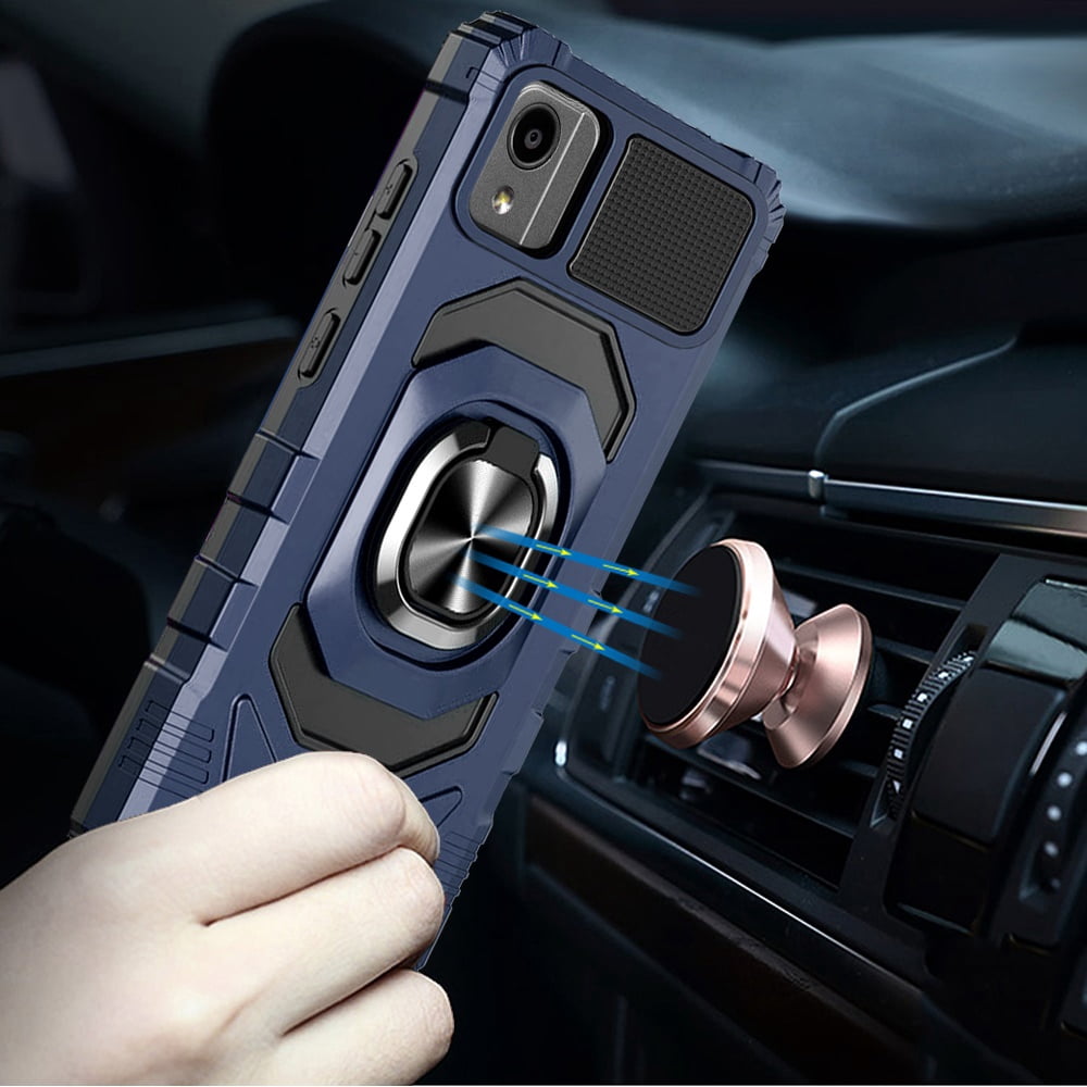 For TCL 50 XE 5G Hybrid Dual Layer with 360° Rotate Magnetic Ring Stand Holder Kickstand TPU Rugged PC Shockproof Cover ,Xpm Phone Case [ Blue ]