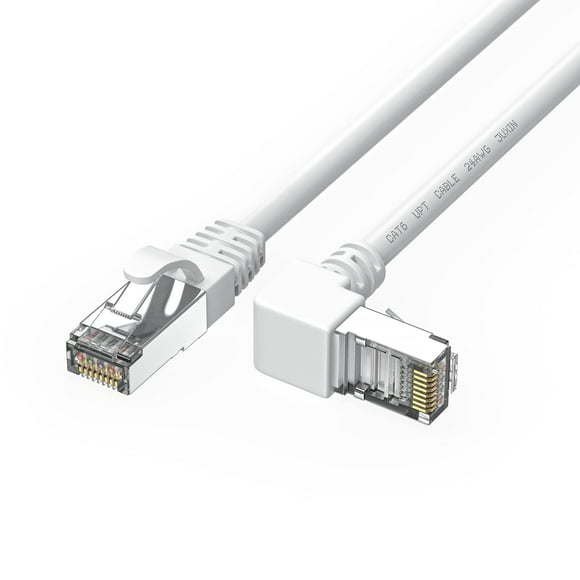 JUXINICE 90 Degree Ethernet Patch Internet Cable 6 Foot, White Cat6 Ethernet Cable Right Angle Upward Angle, Cat 6 LAN Network Cable, for PC, Router, Modem, Xbox, PS4, PS3-6FT