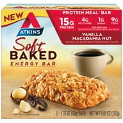 Atkins Protein-Rich Meal Bar, Soft Baked Vanilla Macadamia Nut Bar, Keto Friendly, 5 Count