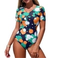 thumbnail image 3 of IYYVV Short Sleeve Swimsuit for Women Athletic Surfing Bathing Suit One Piece Rash Guard Tie Dye Swimwear Green M, 3 of 4